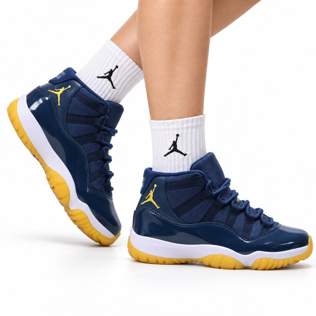 Air Jordan 11 Retro Midnight Navy and Yellow Unisex Sneakers Style 06