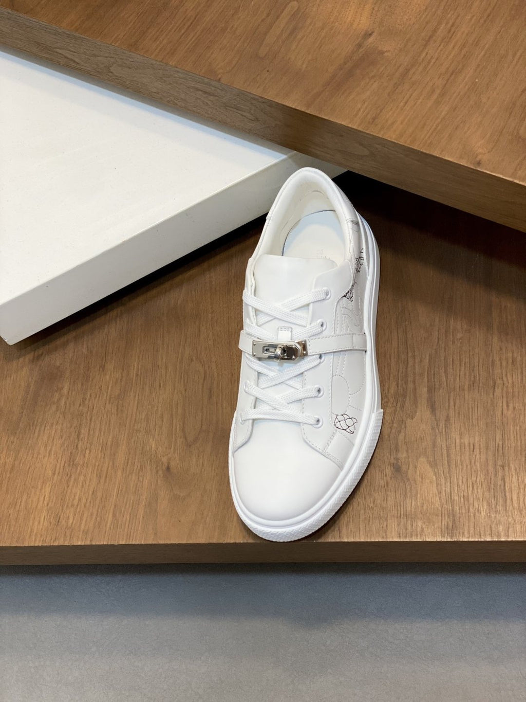 White Lace-Up Low-Top Sneakers